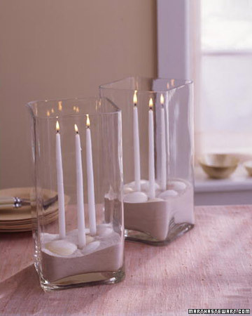 This is a great idea for a beach wedding Use candle adhesive to secure 